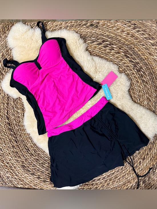Yonique Other - Yonique Hot Pink & Black Tankini with Swim Skirt